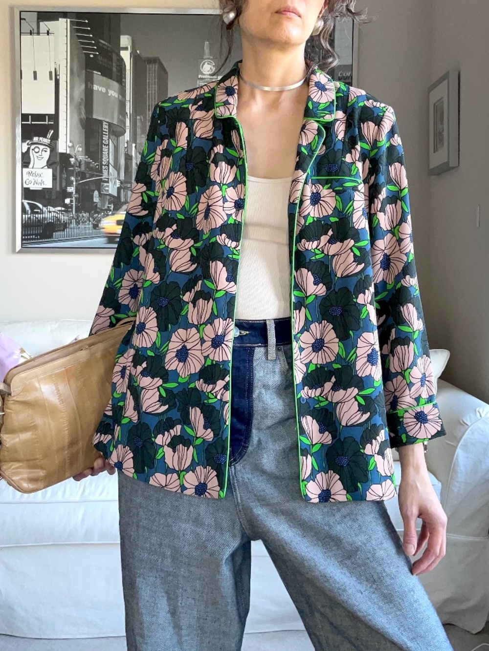 H&M floral print button down pyjama top/blazer